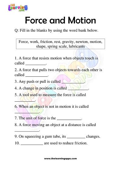 forces and motion worksheet 3rd grade